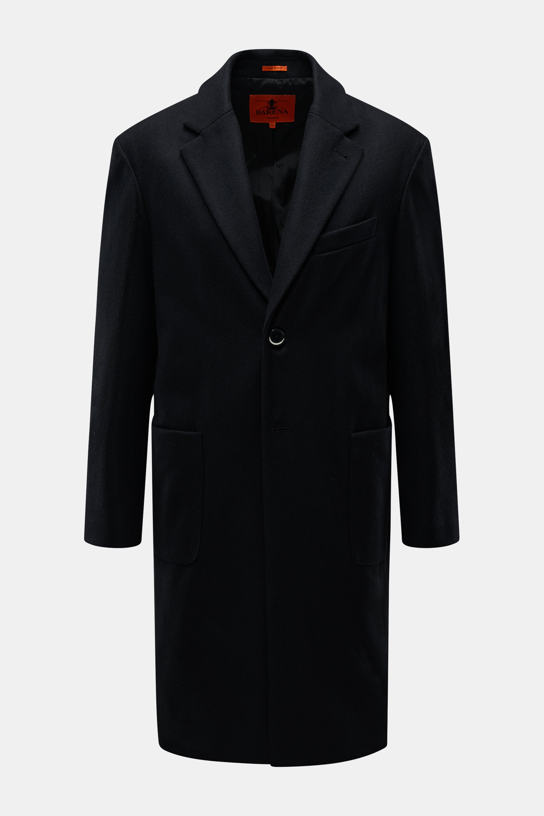 Front view of Barena Venezia Overshirt dark navy in leicht elastische Schurwolle, soft touch, Regular Fit, Vier-Knopf-Leiste, Umlegekragen, chest and hip patch pockets, button cuffs, Unconstructed Design, two inner pockets.