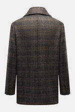 Back view of the Barena Venezia Pea Coat grey-brown/dark brown patterned, showcasing its wide lapel collar and grippy textured wool fabric.

Description: <p>Elegant through autumn and winter with BARENA VENEZIA: Inspired by the classic pea coat look, this