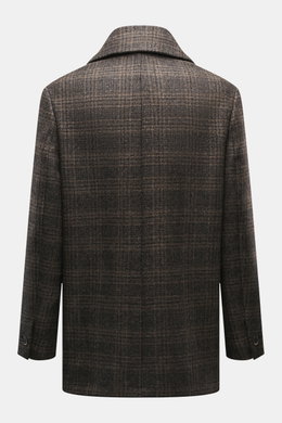 Back view of the Barena Venezia Pea Coat grey-brown/dark brown patterned, showcasing its wide lapel collar and grippy textured wool fabric.

Description: <p>Elegant through autumn and winter with BARENA VENEZIA: Inspired by the classic pea coat look, this