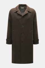 Circolo 1901 Mantel dunkelbraun kariert, frontale Perspektive, Woll-Mix, Regular Fit, Umlegekragen, Raglanärmel, Fünf-Knopf-Leiste, schräge Taschen.
