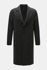 Harris Wharf London Wool coat dark grey melange shown from the front on a plain background. Timeless, pure, and well thought out: This unlined coat with a straight silhouette from HARRIS WHARF LONDON, made from heavy, felted virgin wool, impresses with cl