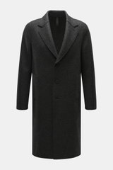 Harris Wharf London Wool coat dark grey melange shown from the front on a plain background. Timeless, pure, and well thought out: This unlined coat with a straight silhouette from HARRIS WHARF LONDON, made from heavy, felted virgin wool, impresses with cl