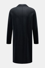 Back view of Harris Wharf London Wool coat navy in heavy, pure felted virgin wool, showing straight silhouette, notch collar, and center back vent, photographed against a plain background.

Description: <p>Timeless, pure, and well thought out: This unline