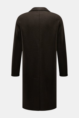 Rear view of Harris Wharf London wool coat dark brown, made from heavy, pure felted virgin wool with a notch collar and center back vent.

Description: <p>Timeless, pure, and well thought out: This unlined coat with a straight silhouette from HARRIS WHARF