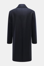 Back view of Doppiaa Coat 'Aaladin' navy, flannel wool blend with soft touch, turn-down collar, buttoned center back vent, regular fit.