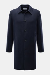 Front view of 04651/ A trip in a bag Coat 'Double Coat' navy, slim fit with turn-down collar, five-button placket, slanted welt pockets, soft touch, mix of virgin wool and microfiber.