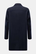 Back view of the 04651/ A trip in a bag Coat 'Double Coat' navy, slim fit, mix of virgin wool and microfiber, soft touch, turn-down collar, five-button placket, slanted welt pockets.