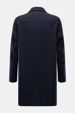 Back view of the 04651/ A trip in a bag Coat 'Double Coat' navy, slim fit, mix of virgin wool and microfiber, soft touch, turn-down collar, five-button placket, slanted welt pockets.