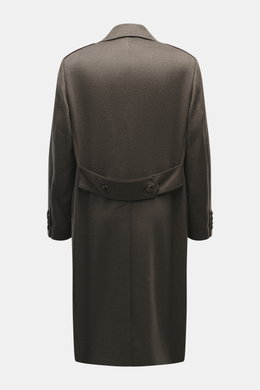 Brunello Cucinelli Mantel graugrün meliert, Rückansicht, Slim Fit, reine Schurwolle, variabler Reverskragen, halb gefüttert, mit Seitenschlitzen.