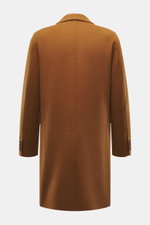 Rückansicht des Windsor Mantel 'Cesarino' hellbraun aus reiner Wolle, Slim Fit, weicher Griff, Reverskragen, Rückenmittelschlitz, ungefüttert.