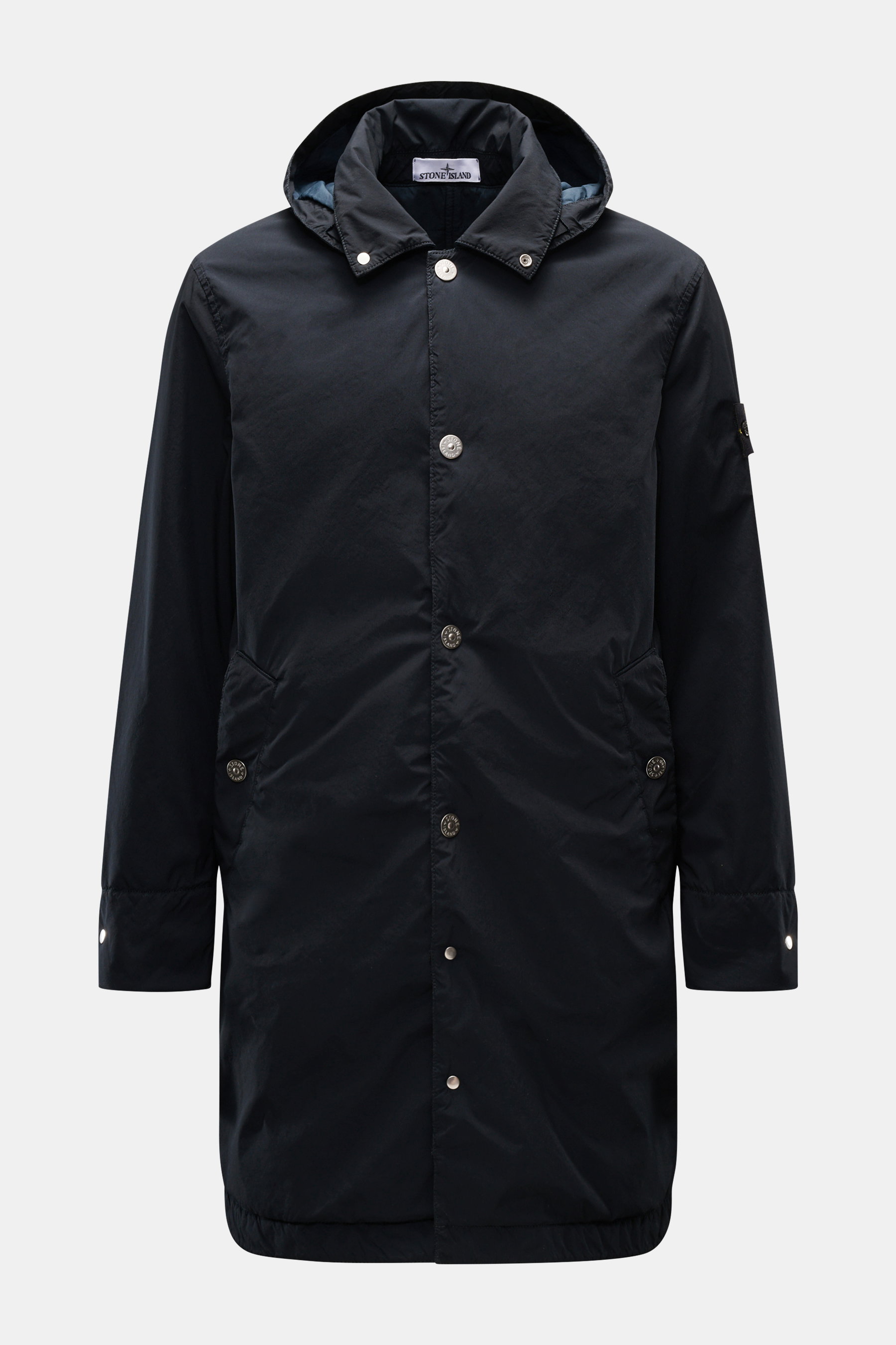 Stone Island Parka 'Light Compact Touch Poly-TC' dark navy, frontal, wind- und wasserabweisend, Slim Fit, Kapuze, Kompass-Badge, leichte Wattierung.