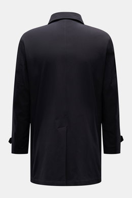 Moorer Kurzmantel 'Vittor' dark navy von hinten, Slim Fit, wasserabweisende Microfaser, Umlegekragen, Ärmel mit Knopfriegel, Rückenmittelschlitz, halb gefüttert.