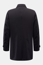 Moorer Kurzmantel 'Vittor' navy Rückansicht, wasserabweisend, Slim Fit, Microfaser, Vier-Knopf-Leiste, Umlegekragen, paspelierte Taschen, Knopfärmel, Rückenmittelschlitz.