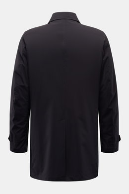 Moorer Kurzmantel 'Vittor' navy Rückansicht, wasserabweisend, Slim Fit, Microfaser, Vier-Knopf-Leiste, Umlegekragen, paspelierte Taschen, Knopfärmel, Rückenmittelschlitz.
