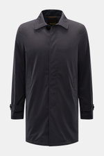 Moorer Kurzmantel 'Vittor' dunkelgrau, frontale Ansicht, wasserabweisendes Microfasergewebe, Slim Fit, Umlegekragen, Vier-Knopf-Leiste, paspelierte Fronttaschen, Knopfärmelabschlüsse, Rückenmittelschlitz, geschmeidiges Futter, Innentasche.
