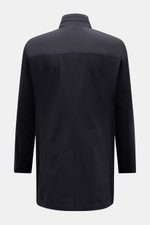 Moorer Kurzmantel 'Hektor' navy shown from the back, featuring smooth, water-repellent microfiber, stand-up collar with hidden hood, slim fit, back center vent, and long sleeves. <article class="text-token-text-primary w-full focus:outline-none [--shadow-