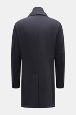 Corneliani Kurzmantel navy Rückansicht, hochwertig, Microfaser, elastisch, weich, wattiert, wind- und wasserabweisend, Slim Fit, Stehkragen, Kapuze, Knöpfe, Innentaschen.