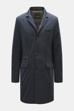 Moorer Down short coat 'Redon' navy shown from front, water-repellent microfiber with soft touch, light down filling, detachable hood, removable double front, slim fit, three-button placket, variable collar with snap, classic breast pocket, billett pocket