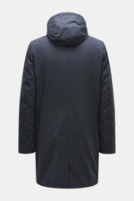 Rear view of Moorer Down short coat 'Redon' navy with detachable hood, slim fit, water-repellent microfiber, light down filling, and quilted lining.