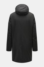 Moorer Down short coat 'Redon' black shown from the back, water-repellent microfiber with detachable hood, light down filling, slim fit.