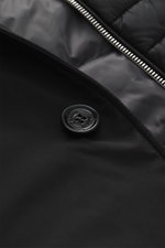 Close-up front view of the Moorer Down short coat 'Redon' black showing water-repellent microfiber, button, and zipper details.