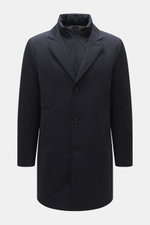 Front view of Moorer Daunen-Kurzmantel 'Crosio' navy, a Slim Fit short coat with a mix of wool and microfiber, smooth touch, water-repellent, featuring a variable down-filled inner jacket, three-button closure, variable lapel collar, flap front pockets, u