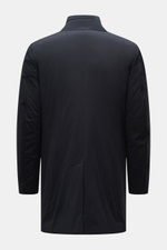 Back view of the Moorer Daunen-Kurzmantel 'Crosio' navy, a slim fit short coat with a variable down-filled inner jacket, water-repellent wool and microfiber blend, smooth touch, three-button placket, variable lapel, flap front pockets, unconstructed desig