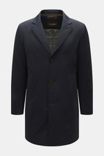 Moorer Daunen-Kurzmantel 'Crosio' navy seen from front, slim fit, wool and microfiber blend, water-repellent with variable down-filled inner jacket, three-button closure, variable lapel collar, flap front pockets, two inner pockets, smooth feel, unconstru