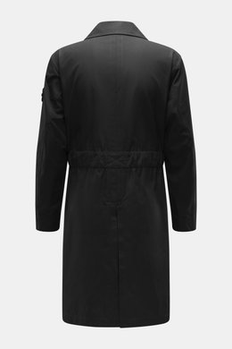 Stone Island Trenchcoat 'Ghost Piece' navy shown from the back, pure cotton, Regular Fit, smooth button placket, turn-down collar with tab, front pockets with flap and press studs, tonal compass badge on upper arm, buttoned sleeve cuffs, center back vent,