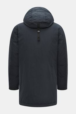 Stone Island Daunen-Kurzmantel 'Micro Reps' navy Rückansicht, hochwertige Microfaser, glatter Griff, wind- und wasserabweisend, Slim Fit, wattierte Kapuze.