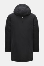 Stone Island Daunen-Kurzmantel "Micro Reps" schwarz, Rückansicht, hochwertige Microfaser, glatter Griff, wind- & wasserabweisend, Slim Fit, wattierte Kapuze, Kompass-Badge.