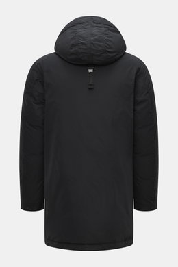 Stone Island Daunen-Kurzmantel "Micro Reps" schwarz, Rückansicht, hochwertige Microfaser, glatter Griff, wind- & wasserabweisend, Slim Fit, wattierte Kapuze, Kompass-Badge.