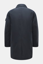 Stone Island Short Coat 'Micro Reps' navy shown from the back, made of high-quality microfiber with smooth touch, wind and water repellent, warm Primaloft filling, Slim Fit, two-way zipper, wind flap with buttons, turn-down collar, raglan sleeves, large f