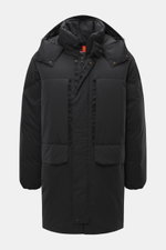 Front view of Parajumpers Down Parka 'Bearberry' navy, durable microfiber, warm down filling, wind- and water-repellent, regular fit, robust two-way zipper, wind flap with snap buttons, hood with drawstring, front pockets with buttoned flap, zipper pocket