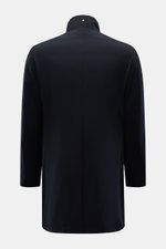 Montecore Down short coat dark navy shown from the back, featuring high-quality microfiber, slim fit, buttoned back vent, and high collar with logo.