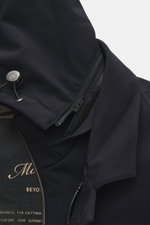 Close-up front-side view of the Montecore Down Short Coat navy showing soft high-quality microfiber, detachable hood with drawstring, and durable zipper.

Description: Noble winter essential: The down short coat by MONTECORE impresses with warming comfort