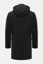 Montecore Daunen-Kurzmantel schwarz in Slim Fit, Rückenansicht mit abnehmbarer Kapuze, Microfaser, herausnehmbarer Double-Front, leicht gefüttert.