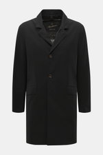 Montecore Daunen-Kurzmantel schwarz, frontale Nahaufnahme, Microfaser, Slim Fit, herausnehmbare Double-Front, abnehmbare Kapuze, Knöpfe, Taschen, gesteppter Futterstoff