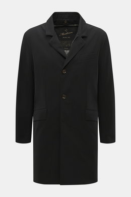 Montecore Daunen-Kurzmantel schwarz, frontale Nahaufnahme, Microfaser, Slim Fit, herausnehmbare Double-Front, abnehmbare Kapuze, Knöpfe, Taschen, gesteppter Futterstoff