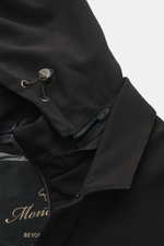 Montecore Daunen-Kurzmantel schwarz, Detailaufnahme der Kapuze und Reißverschlüsse, weiche Microfaser, Slim Fit, herausnehmbare Double-Front.
