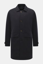 Montecore Daunen-Kurzmantel navy front view, slim fit navy down short coat with elastic wool, removable double-front, hood, flap pockets, chest pocket, two inner pockets.