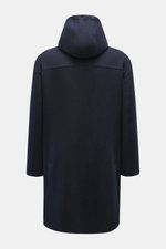 Brunello Cucinelli Wollmantel navy, Rückansicht, Kapuze, aus weichem Wolle-Cashmere-Mix, Doubleface, Regular Fit, mit Seitenschlitzen, Tunnelzug, Druckknöpfen.
