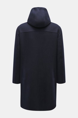 Brunello Cucinelli Wollmantel navy, Rückansicht, Kapuze, aus weichem Wolle-Cashmere-Mix, Doubleface, Regular Fit, mit Seitenschlitzen, Tunnelzug, Druckknöpfen.