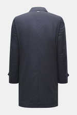 Back view of Herno Down short coat dark blue made of high-quality microfiber with smooth feel, wind- and water-repellent, light down filling, regular fit, concealed button placket, turn-down collar with strap, slanted hip pockets with snap button, quilted