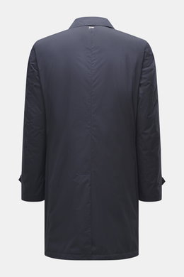 Back view of Herno Down short coat dark blue made of high-quality microfiber with smooth feel, wind- and water-repellent, light down filling, regular fit, concealed button placket, turn-down collar with strap, slanted hip pockets with snap button, quilted
