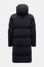 UBR Down coat 'Tycoon' black shown from back, featuring high-closing hood, smooth technical microfibre, extra warm goose down, waterproof, breathable.