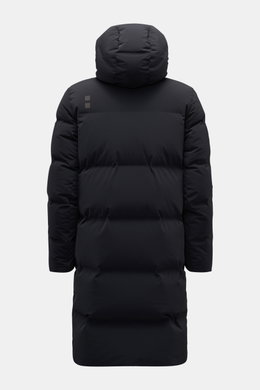UBR Down coat 'Tycoon' black shown from back, featuring high-closing hood, smooth technical microfibre, extra warm goose down, waterproof, breathable.