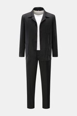 Santaniello Anzug dunkelgrau meliert, frontale Ansicht, legeres Overshirt-Sakko mit Knöpfen, Brust- und Taschen, schmal zulaufende Hose, Regular Fit.