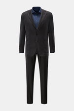 Santaniello Anzug dunkelgrau aus Super 110's Wolle, Slim Fit, tailliertes Sakko mit drei Knöpfen und schmal zulaufende Hose, Frontalansicht.