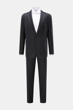 Front view of Stile Latino Anzug 'Vincenzo' anthrazit gestreift, a slim fit two-piece suit with button-fly trousers and three-button jacket in fine twill pure soft wool with elegant pinstripes.